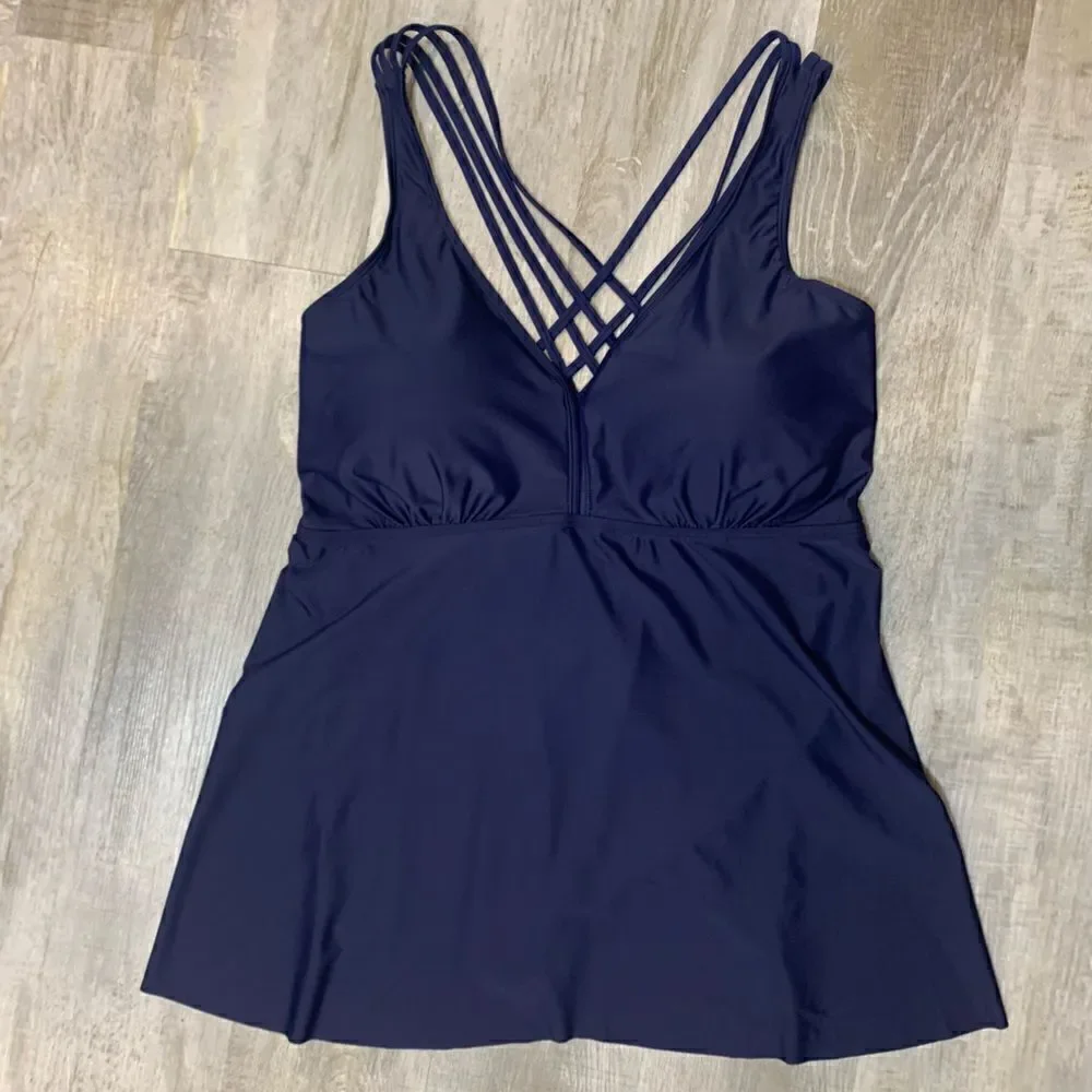 NWT Firpearl Plus Size Navy Bathing Suit for Women Flowy Tankini Top  sz…